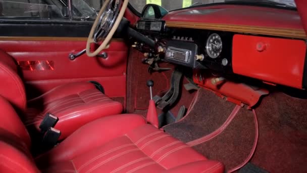 Beautiful Red Interior Retro Car Soviet Union Old Cars 1950S — Stock Video