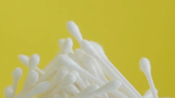 Cotton Swabs Yellow Background Hygiene Products Close — Wideo stockowe
