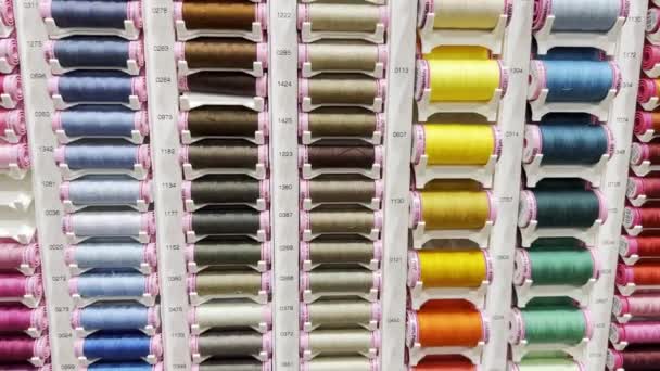 Many Threads Different Colors Placed Racks Workshop Clothing Atelier Video — Vídeo de Stock