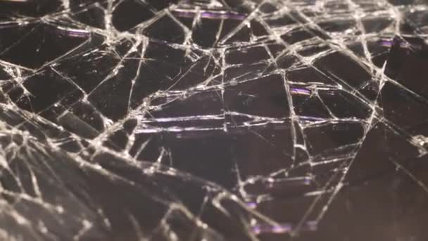 Broken Cracks Effect Breaking Glass Isolated Abstract Black Background Macro — стоковое видео