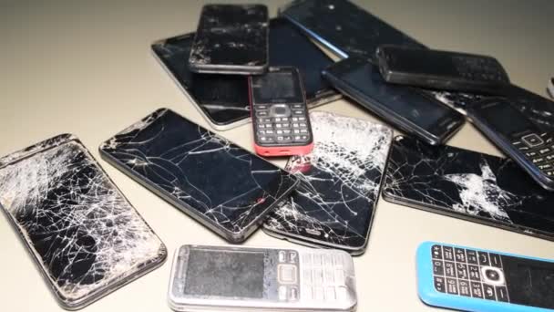 Many Old Cell Phones Technologically Obsolete Junk Cell Phones Electronic — Vídeos de Stock