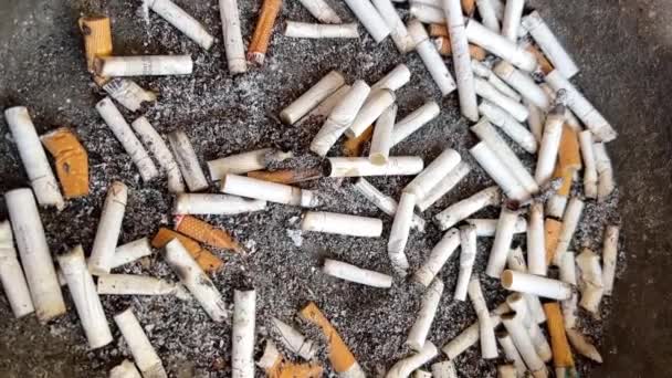 Fondo Los Cigarrillos Ahumados Esparcidos Cenicero Gira Círculo Fumar Puede — Vídeos de Stock