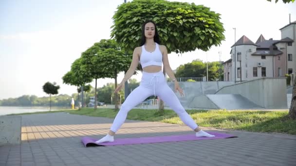 Krásná Žena Sportovním Oblečení Táhne Městském Parku Zdravý Životní Styl — Stock video