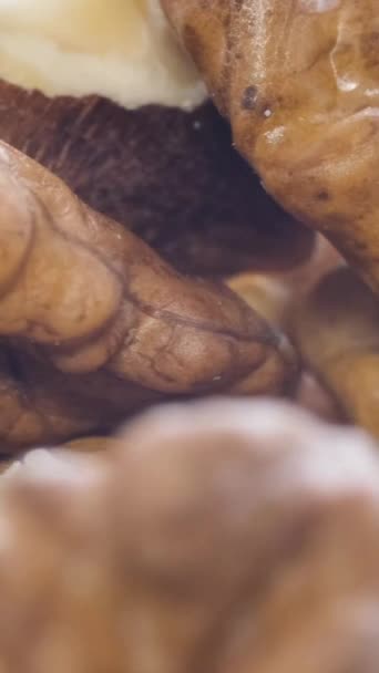 シェルドウォークナッツ 健康的な食事のマクロビデオ バーティカルビデオ — ストック動画
