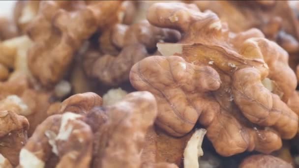Close Walnuts Healthy Vegan Food Macro Video – stockvideo