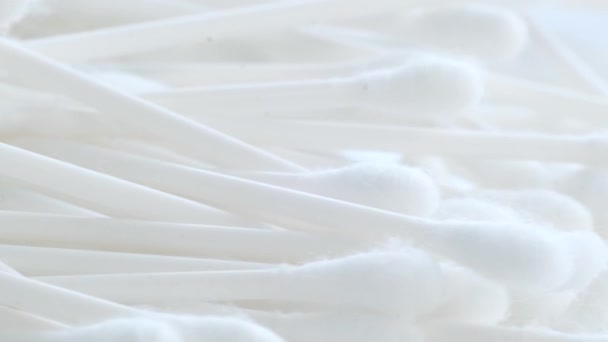 Plastic Cotton Swabs White Background Macro Video Vertical Video — Stock Video