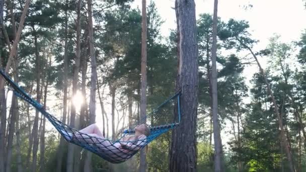 Woman Dreaming Hammock Resting Countryside While Summer Vacation Woman Raised — Stok video