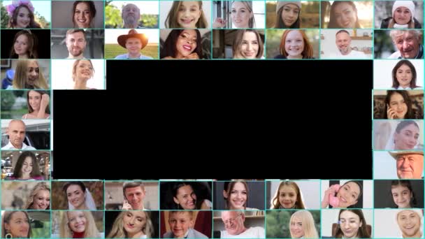 Collage Multiethnic People Different Backgrounds Genders Ethnicities Smiling Looking Camera — стокове відео