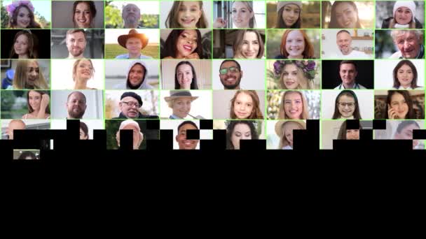 Multiscreen Different People Looking Camera Lens Smiling Video — стокове відео