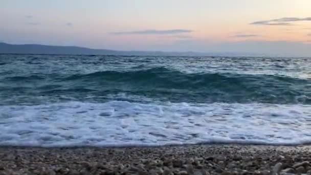 Pebble Sea Beach Sunrise Breaking Waves Sunset Seascape Ocean Coastline — Wideo stockowe