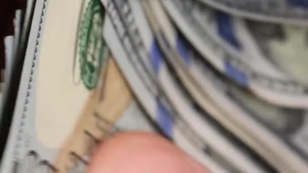 Macro Video Counting One Hundred Dollar Bills Male Hands Close — Stock Video