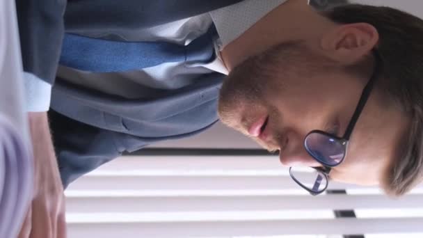 Adult Caucasian Angry Businessman Tired Office Desk Stressed Paperwork Deadline — Vídeo de Stock
