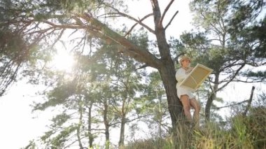 Bir kadın sanatçı gün batımında bir resim çizer. Sanatçı, satılık sanat, doğada ilham..