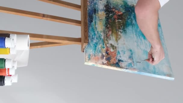 Artiste Crée Une Peinture Abstraite Dans Atelier Art Sur Fond — Video