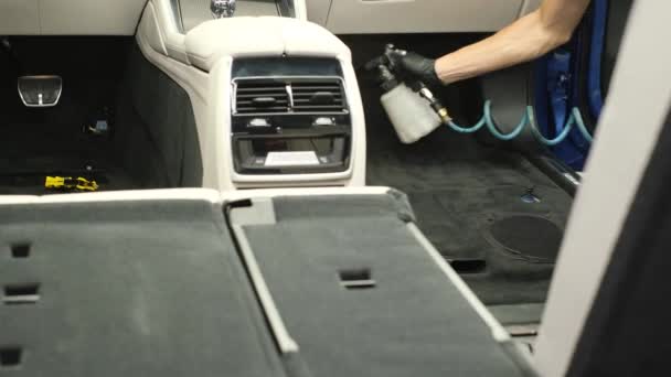 Professionelle Reinigung Des Fahrzeuginnenraums Staubsaugen Des Fahrzeuginnenraums Auto Chemische Reinigung — Stockvideo