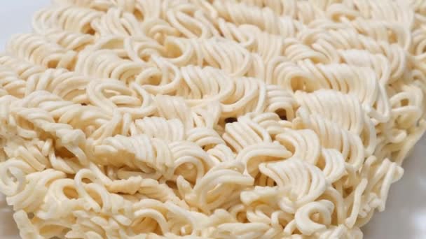 Instant Pasta Rotates Circle Raw Macaroni Top View Close Vertical — Stock Video