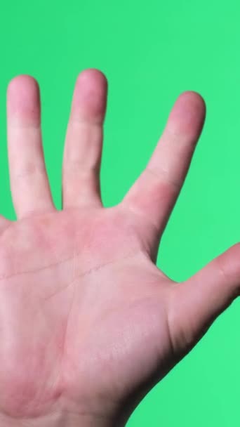 Mężczyzna Zaciśnięty Kamerze Zielone Chromatyczne Tło Klucza Ręczny Język Migowy — Wideo stockowe