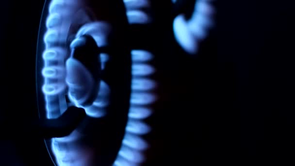 Imagen Magnificada Llama Azul Ardiente Chorro Gas Sobre Fondo Negro — Vídeos de Stock