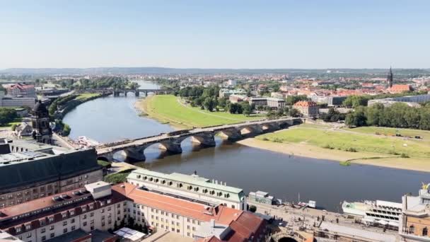 Дронна Зйомка Панорами Міста Дрезден Німеччина Вид Річку Ельба — стокове відео