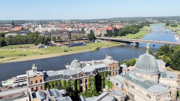 Piękna Panorama Miasta Drezno Niemcy Lotu Ptaka — Wideo stockowe