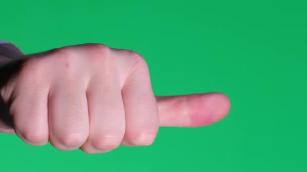 Show Thumbs Gesture Green Background Male Hand Reaching Making Thumbs — Stock Video