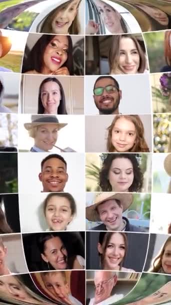 カメラレンズを探している多民族の多重スクリーン バーティカルビデオ — ストック動画