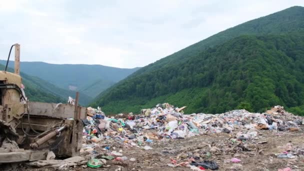 Landfill Middle Beautiful Green Mountains Problems Eliminating Plastic Waste — Stock Video