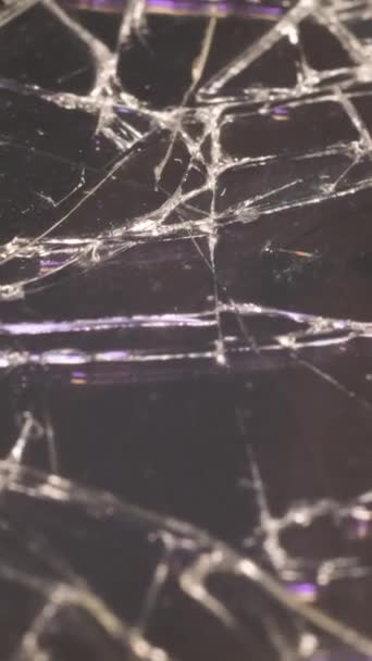 Broken Cracks Effect Breaking Glass Isolated Abstract Black Background Macro — Stock Video