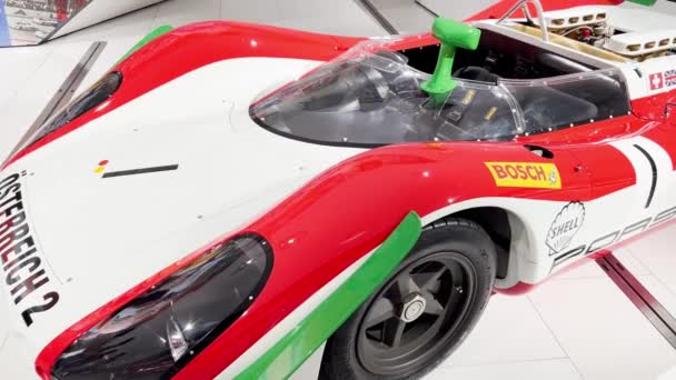 Porsche Museum Mostra Auto Corsa Retrò Una Macchina Dalle Caratteristiche — Video Stock