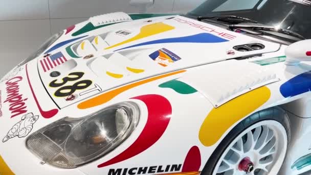 Esposizione Auto Corsa Retrò Della Società Porsche Una Macchina Dalle — Video Stock