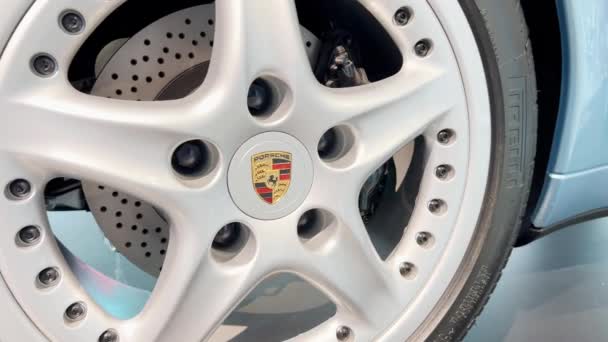Muzeum Porsche Samochodów Koło Samochodu Stuttgart Niemcy Września 2023 — Wideo stockowe