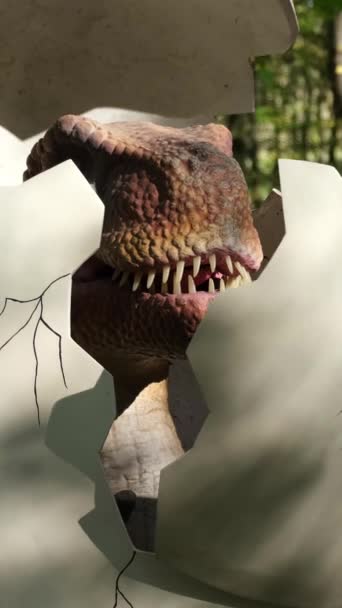 Dinosaurie Kryper Ett Ägg Födelsen Dinosaurie Dinosauriemodeller Jurassic Park Vertikal — Stockvideo