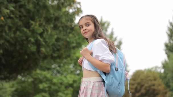 Krásná Holčička Batohem Chodí Školy Zpátky Školy Vzdělávání Dětství Malá — Stock video