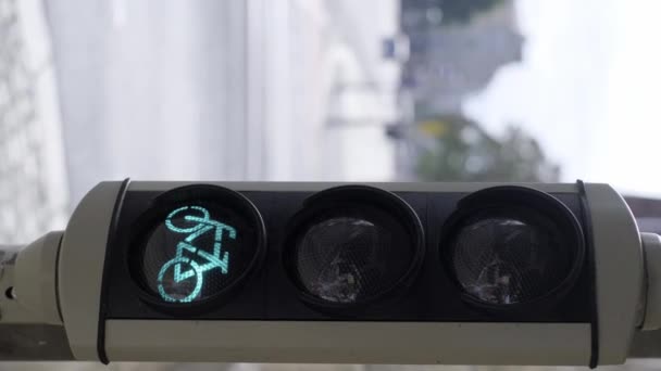 Κατακόρυφο Βίντεο Ενός Πράσινου Φαναριού Για Κυκλοφορία Ποδηλάτων Φως Κυκλοφορίας — Αρχείο Βίντεο