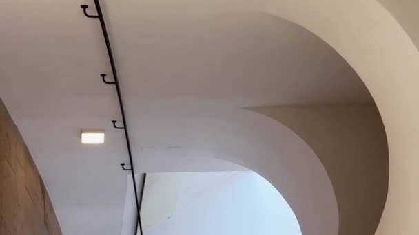 Beautiful Illuminated Tunnel Medieval Castle White Walls Camera Movement Forward — Stock Video