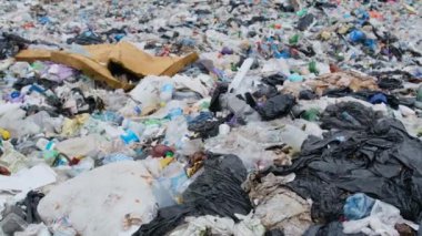 Plastik atık çöplüğü ve büyük plastik atık. Ekolojik felaket, doğanın ortasında zehirli atık. Doğanın korunumu