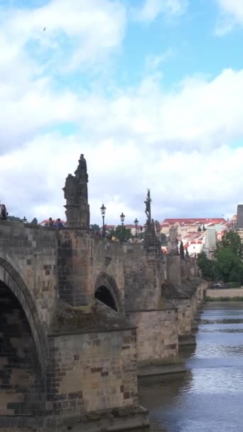 Wiosenny Widok Architekturę Molo Prague Old Town Mostu Karola Przez — Wideo stockowe