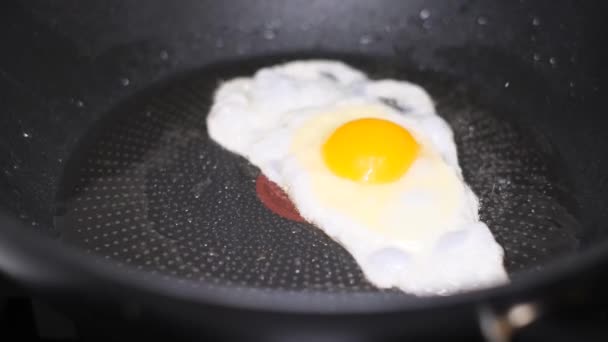 Μαγειρεύοντας Ένα Αυγό Ένα Τηγάνι Μαγείρεμα Τηγανητό Αυγό — Αρχείο Βίντεο