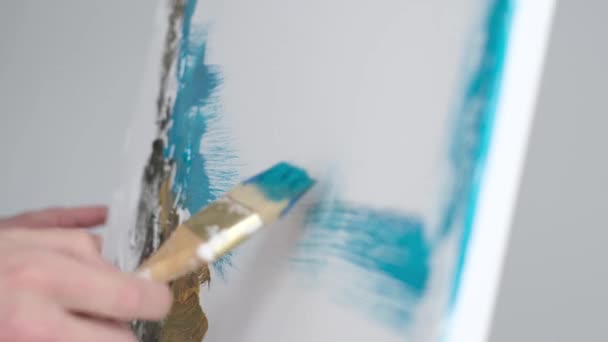 Konstnär Arbetar Abstrakt Oljemålning Verkstad Begreppet Att Rita Bild Hobby — Stockvideo