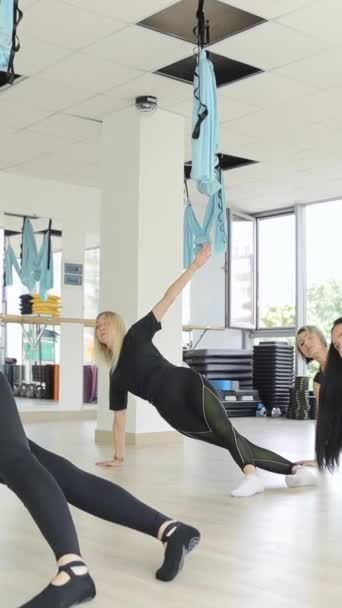 Grupo Chicas Atléticas Jóvenes Haciendo Ejercicios Yoga Que Extienden Posición — Vídeos de Stock