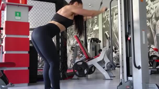 ジムの健康的なライフスタイルで若い女性のトレーニング フィットネス ジムでのトレーニング — ストック動画