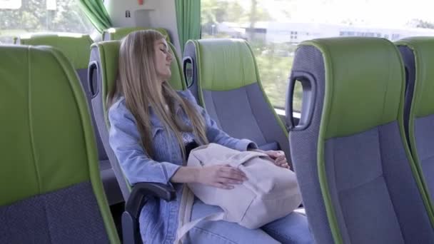 Egy Fáradt Alszik Tömegközlekedésben Fáradt Munkától — Stock videók