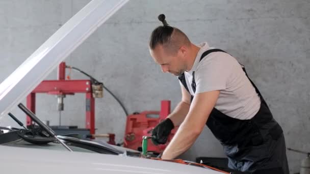 Autoservice Und Autopflege Automechaniker Bei Der Arbeit — Stockvideo