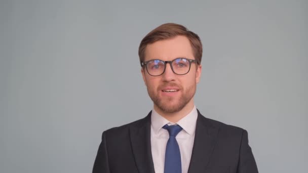 Retrato Homem Negócios Europeu Óculos — Vídeo de Stock