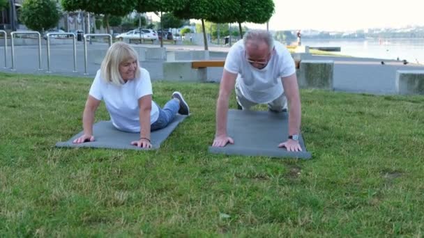 祖母と祖父は屋外でスポーツをする 健康的なライフスタイル — ストック動画