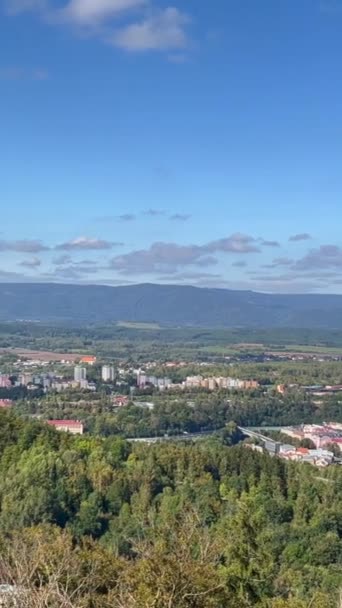 Panorama Drona Miasta Karlowe Wary Czechy Pionowe Wideo — Wideo stockowe