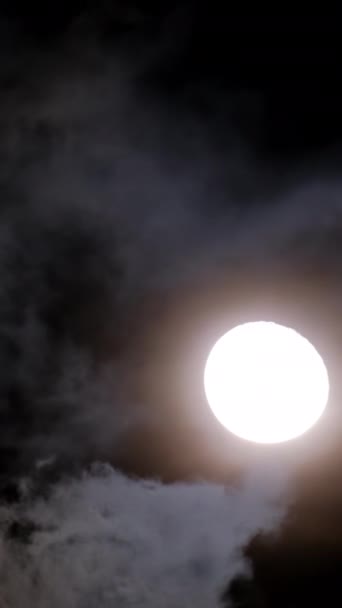 Dark Night Sky Bright Moon Dark Clouds Slow Motion Vertical — Stock Video