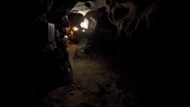 Natural Cave Dungeon Speleology Cave Dungeon Dark Tunnel Underground Excavation — Stock Video