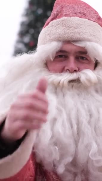一个美国圣诞老人举起大拇指的画像 垂直录像 — 图库视频影像