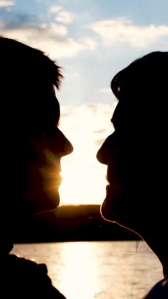 Silhouette Eines Mannes Und Einer Frau Die Sich Bei Sonnenuntergang — Stockvideo